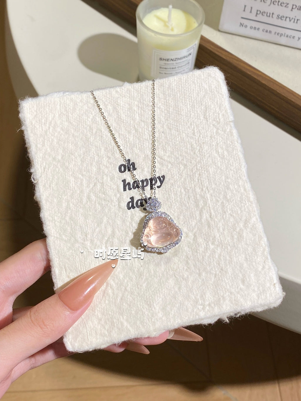 Premium Hand-Carved Natural Rose Quartz Buddha Pendant - High-Translucency Crystal Necklace for Peace & Joy