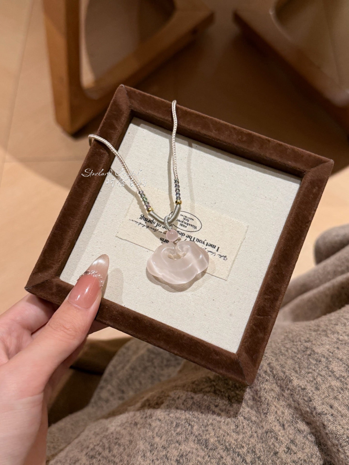 "Ballet Ribbon" Powder Pink Cat’s-Eye Peace Lock Necklace - Luminous Ruyi Pendant for Romance, Inner Peace & Gentle Radiance