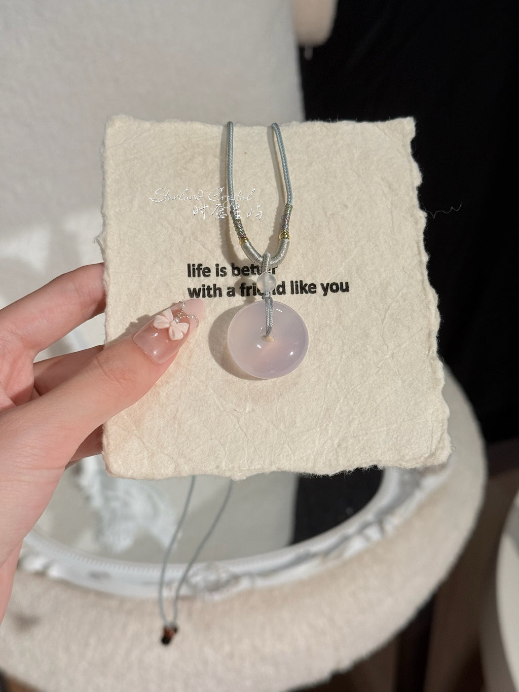 "Lavender Serenity" Natural Purple Chalcedony Peace Disc Necklace - Translucent Jadeite-Textured Pendant for Peace, Elegance & Emotional Calm