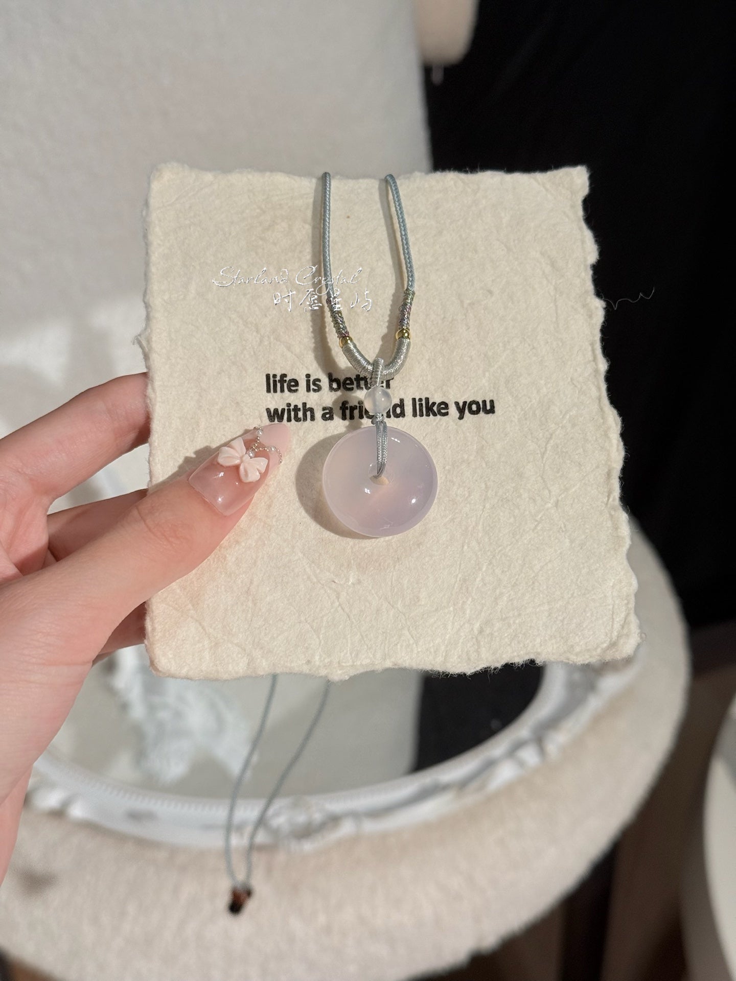 "Lavender Serenity" Natural Purple Chalcedony Peace Disc Necklace - Translucent Jadeite-Textured Pendant for Peace, Elegance & Emotional Calm