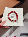 "Golden Abundance" Natural Cinnabar Bracelet - Hand-Carved God of Wealth & Hollow "Fu" Charm for Prosperity, Luck & Protection