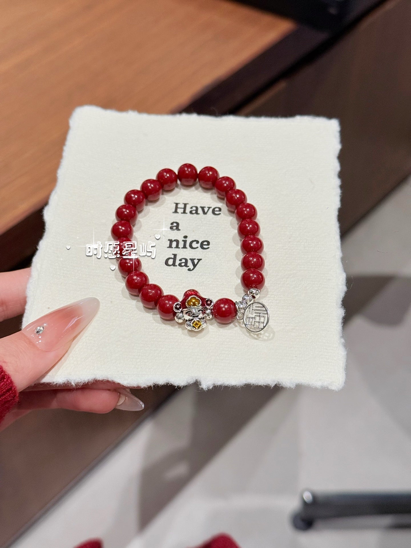"Golden Abundance" Natural Cinnabar Bracelet - Hand-Carved God of Wealth & Hollow "Fu" Charm for Prosperity, Luck & Protection
