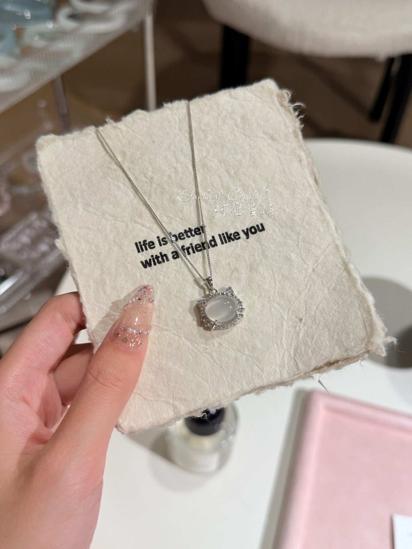 "Kitten’s Secret" S925 Sterling Silver Necklace - High-Translucency Icy Chalcedony Cat Pendant for Her (Gift-Ready)