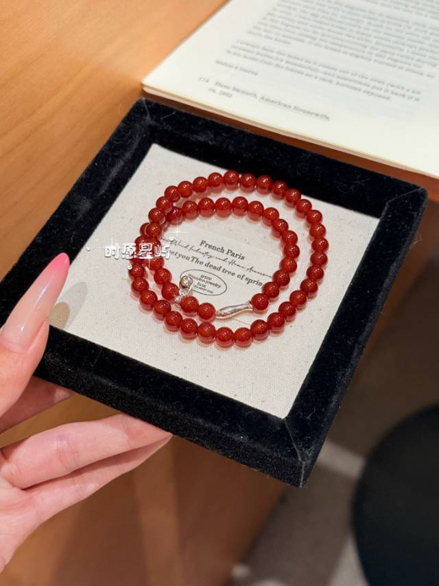 "Silver Fish & Red Agate" Double-Wrap Bracelet - Natural Red Agate Beads with Sterling Silver Charm for Luck, Wellness & Prosperity