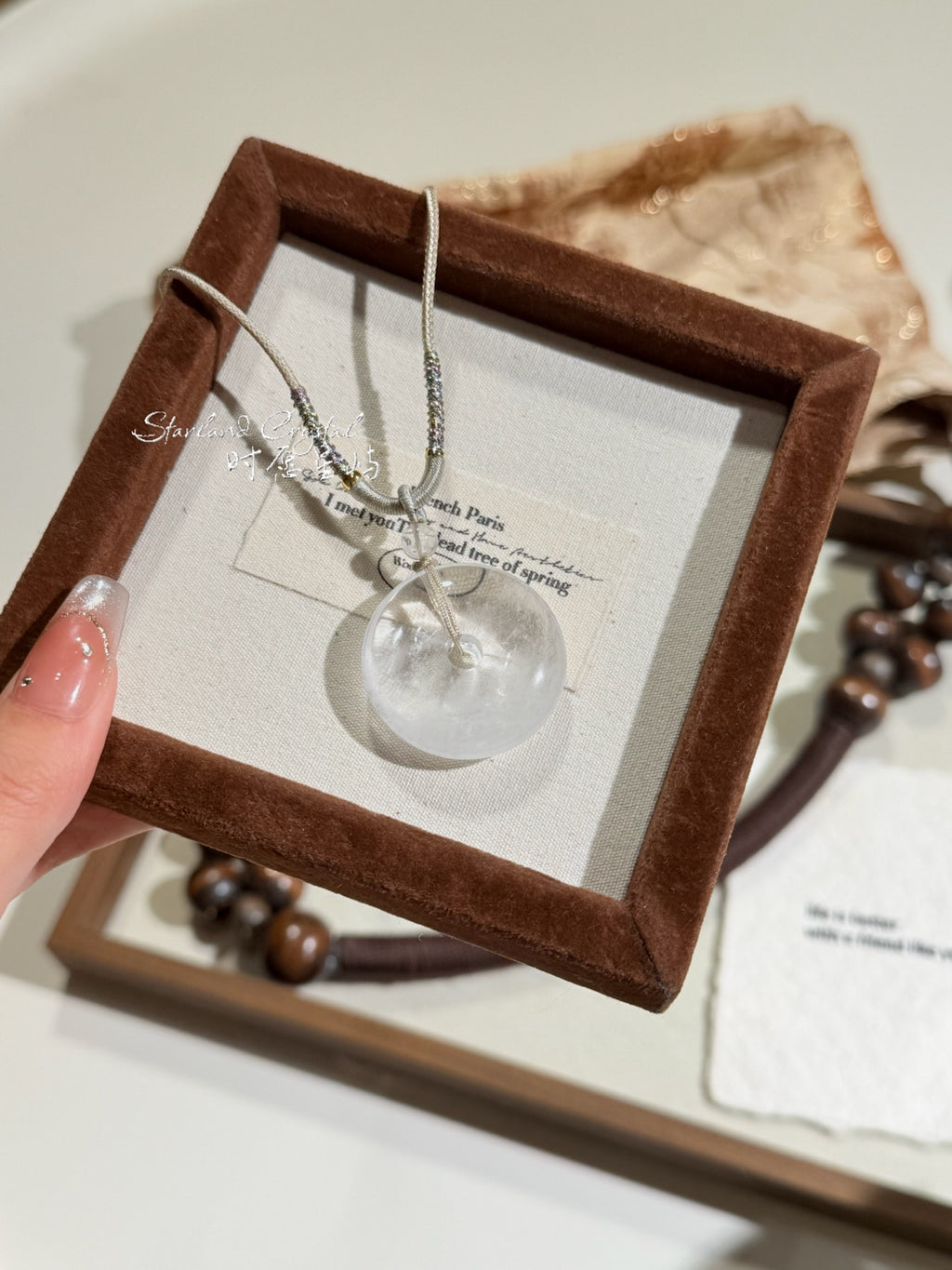 "Winter Snowflake" Natural White Phantom Quartz Peace Disc Necklace - Untreated Healing Crystal for Aura Cleansing & Protection
