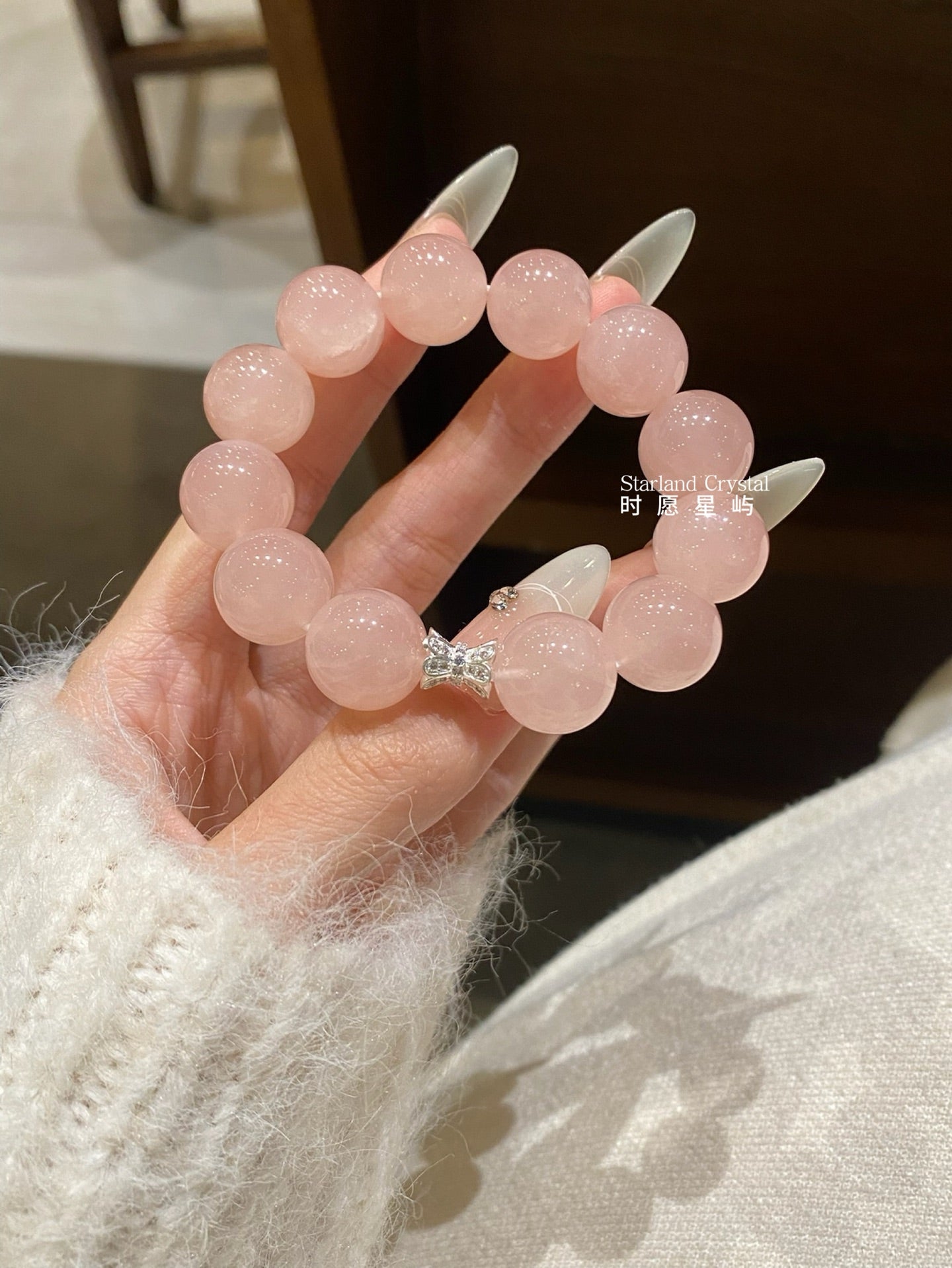 "Peach Star" Bold Grapefruit Pink Quartz Bracelet - 14mm Natural Rose Quartz for Love, Charisma & Relationship Healing