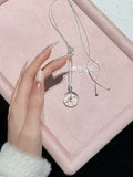 "Cuddle Bear" Natural Clear Quartz Peace Disc Necklace - Hand-Woven Cord with Bow & Heart Accents for Purity, Luck & Sweetness