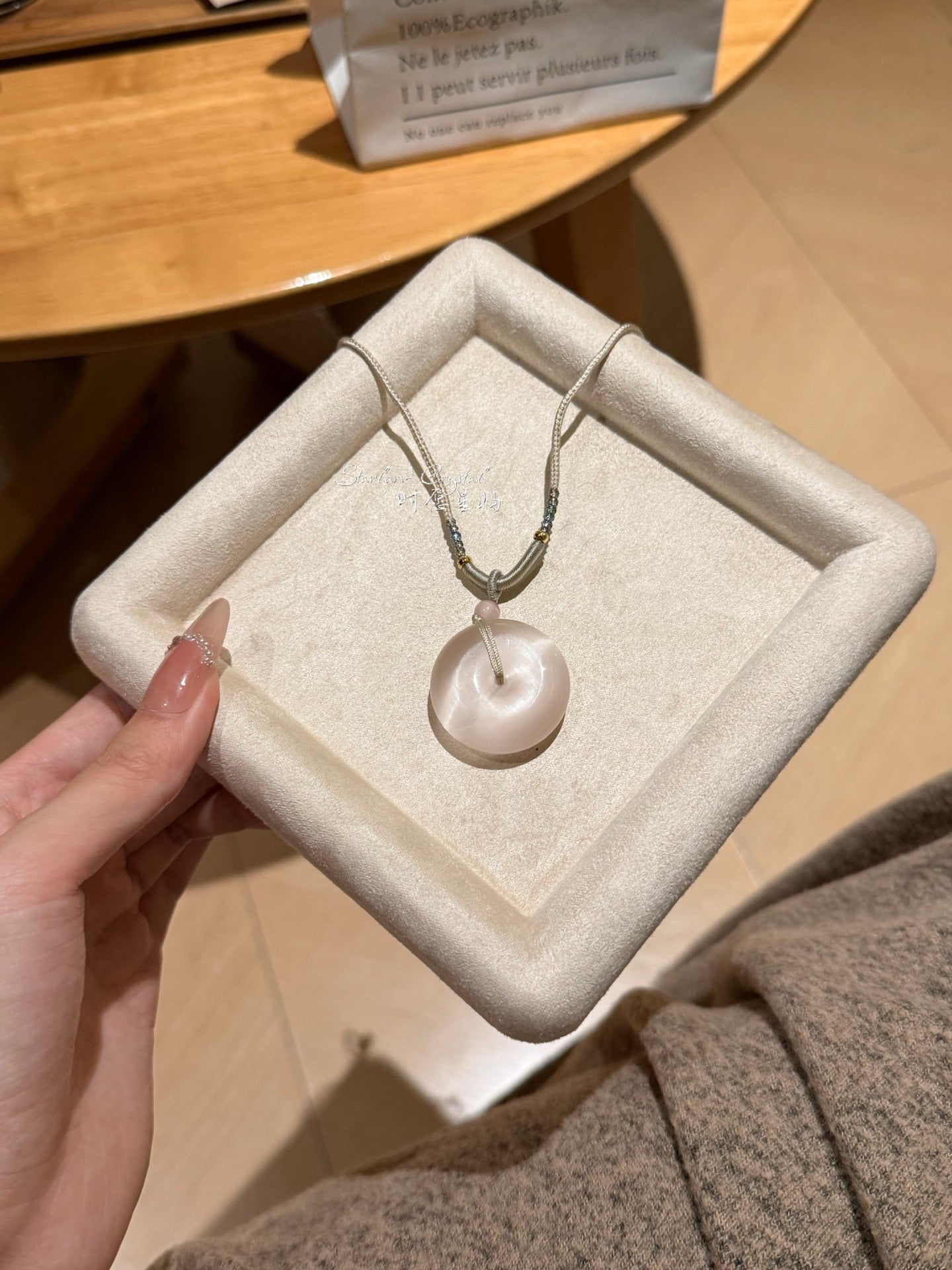 "Cherry Blossom Halo" Powder Pink Cat’s-Eye Peace Disc Necklace - Minimalist Round Pendant for Romance, Inner Calm & Radiant Grace