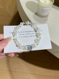 "Sea Salt Cheese" Creamy Pearl & Clear Quartz Bracelet - Sparkling Blue Zircon Accent for Energy Balance & Aura Protection