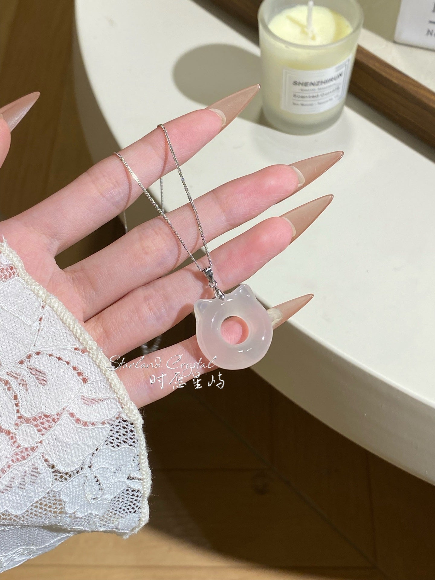 "Kitten’s Blessing" Natural Agate Peace Disc Necklace - S925 Sterling Silver Cat-Ear Pendant for Protection, Luck & Style