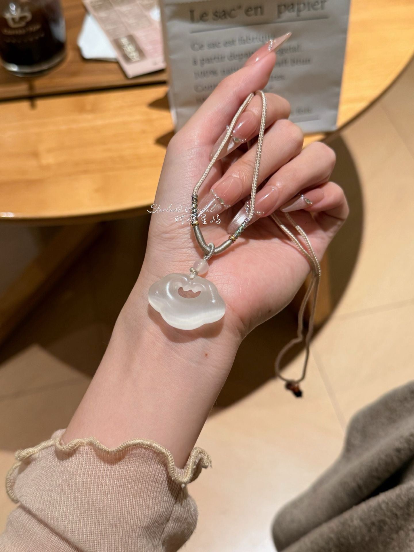 "Pure Moonlight" White Cat’s-Eye Peace Lock Necklace - Luminous Ruyi Pendant for Inner Peace, Skin Brightening & Timeless Grace