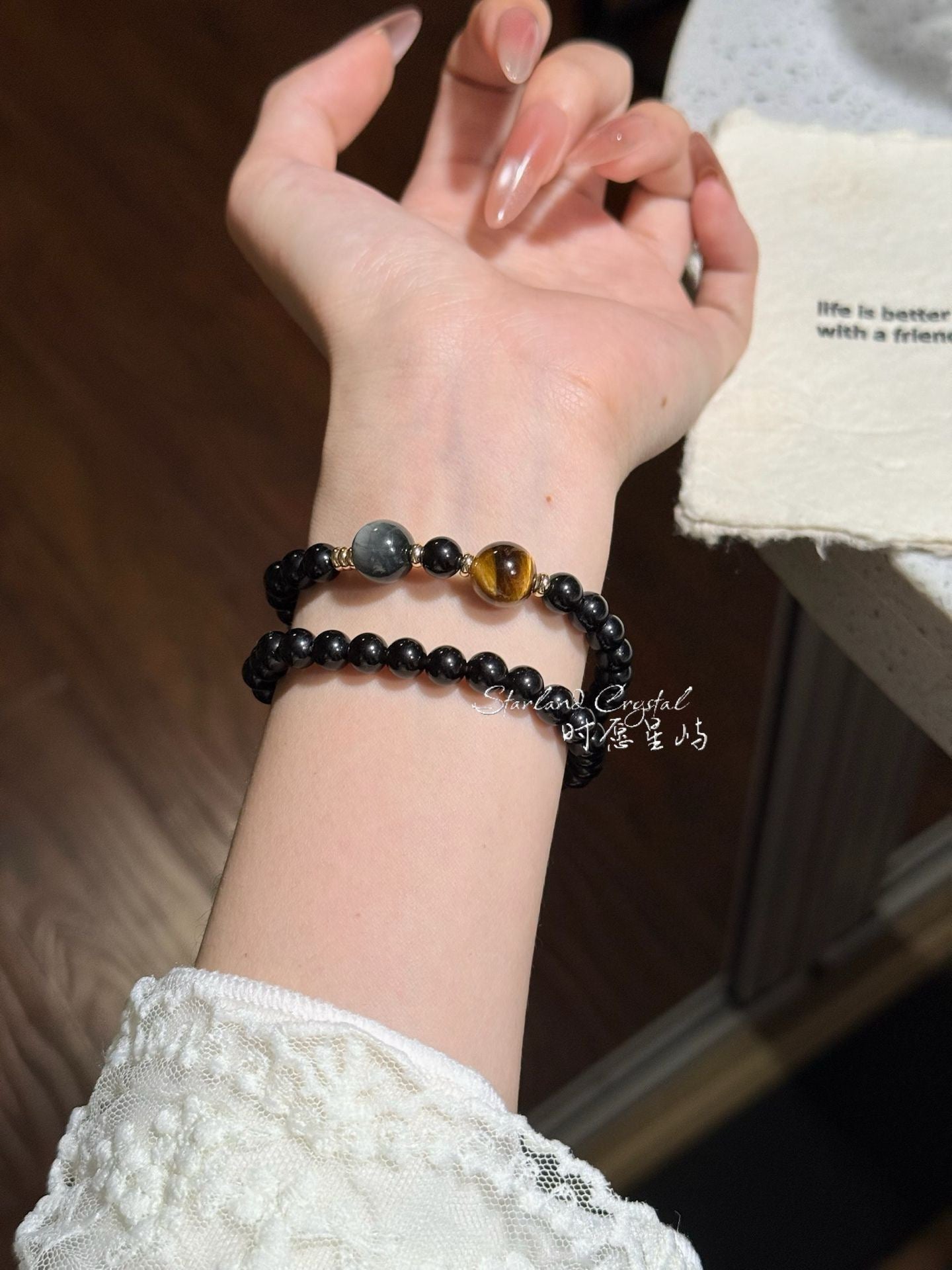 "Interstellar" Slim Double-Wrap Bracelet (6mm Edition) - Natural Black Obsidian & Tiger’s Eye for Wealth, Protection & Positive Energy