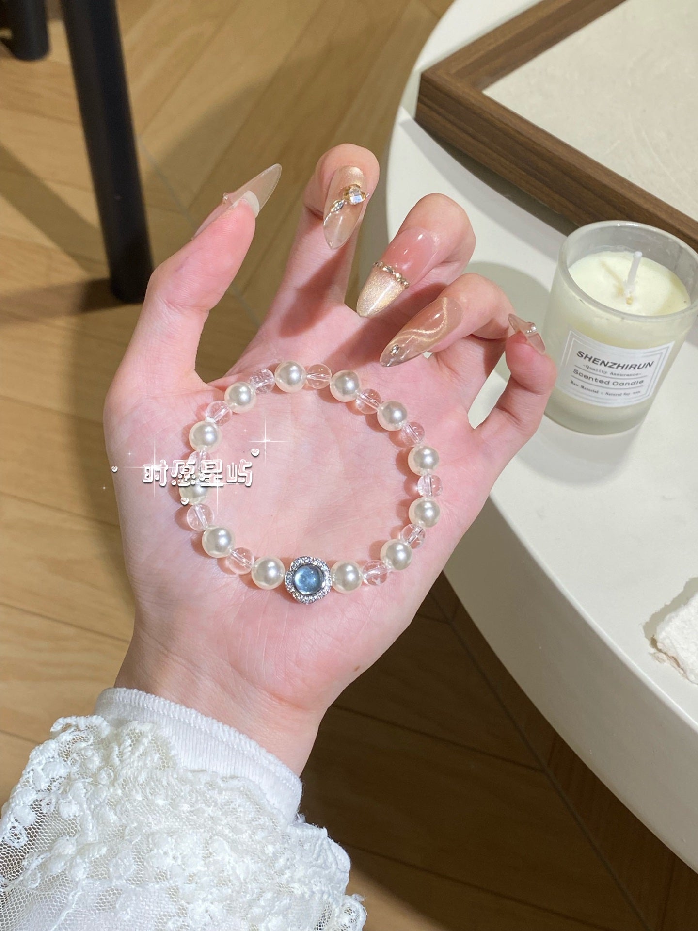 "Sea Salt Cheese" Creamy Pearl & Clear Quartz Bracelet - Sparkling Blue Zircon Accent for Energy Balance & Aura Protection