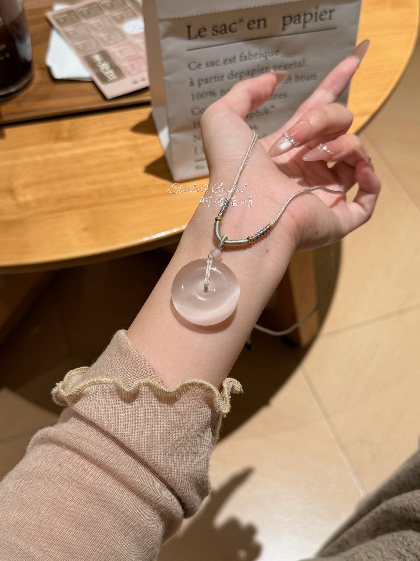"Cherry Blossom Halo" Powder Pink Cat’s-Eye Peace Disc Necklace - Minimalist Round Pendant for Romance, Inner Calm & Radiant Grace