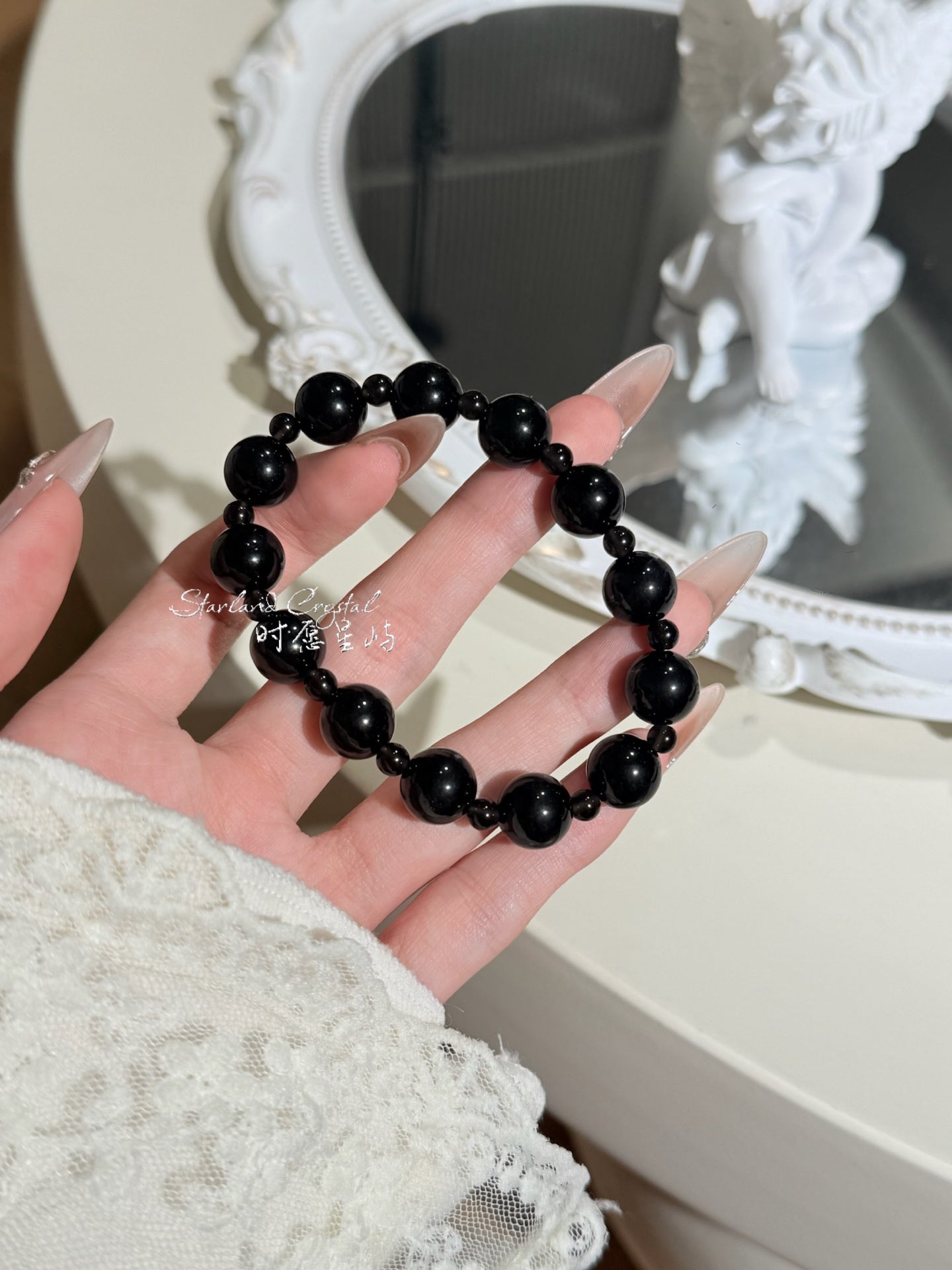 "Midnight Starlight" Natural Black Obsidian Single-Strand Bracelet - High-Luster Protective Stone for Stability, Peace & Shielding Negativity