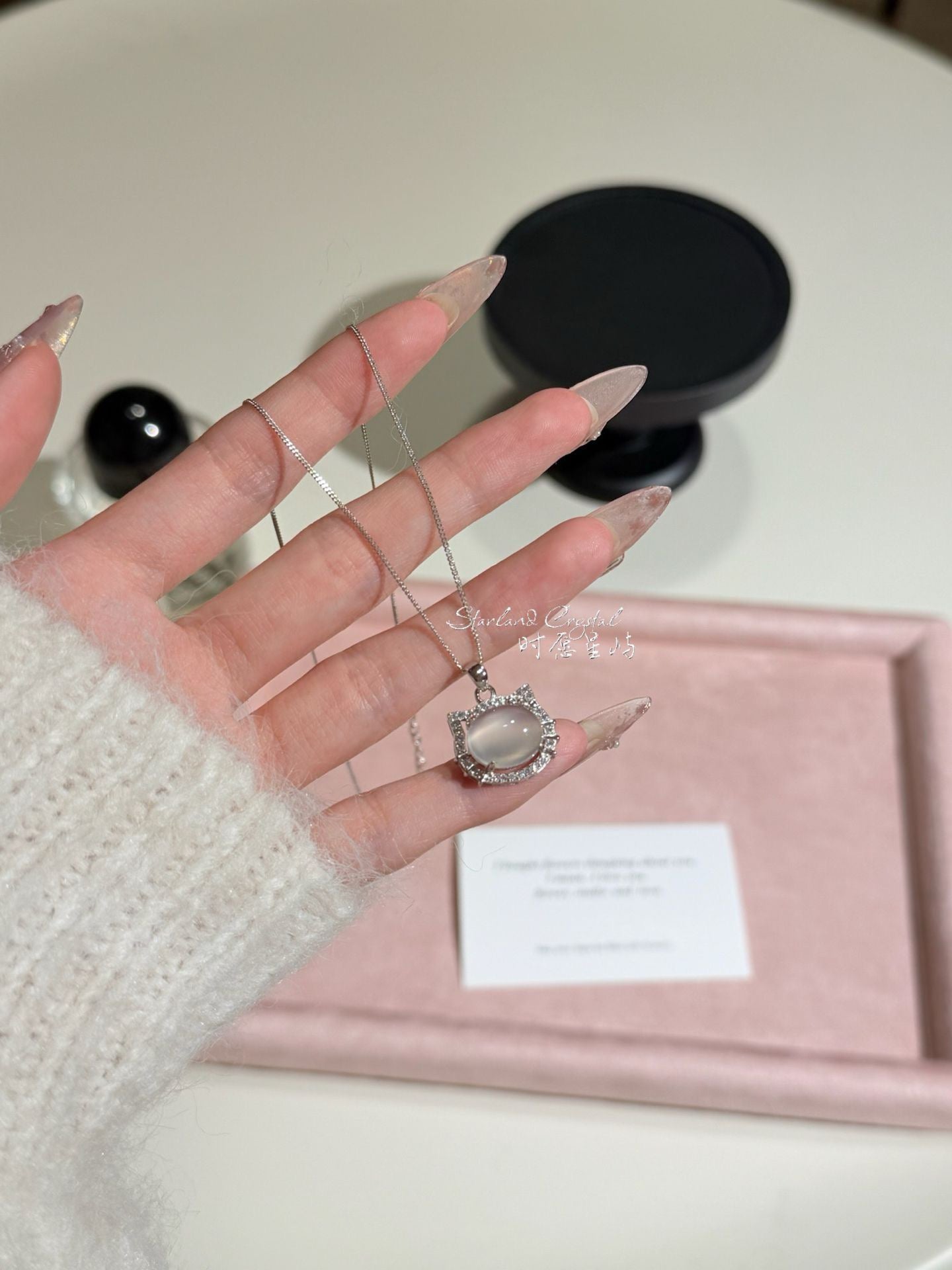 "Kitten’s Secret" S925 Sterling Silver Necklace - High-Translucency Icy Chalcedony Cat Pendant for Her (Gift-Ready)