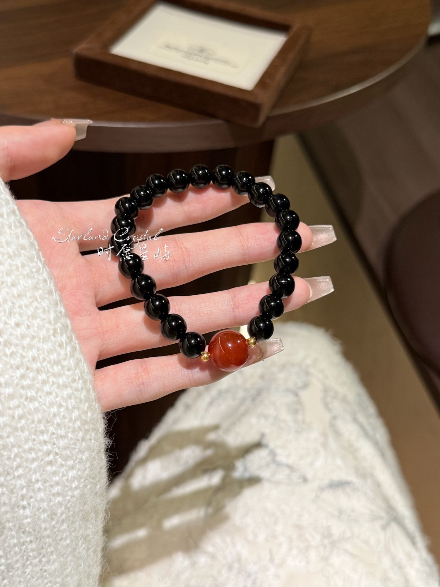 "Fu Yu" Deep Harmony Bracelet - Natural Black & Red Agate Beads for Inner Strength, Grounding & Timeless Elegance