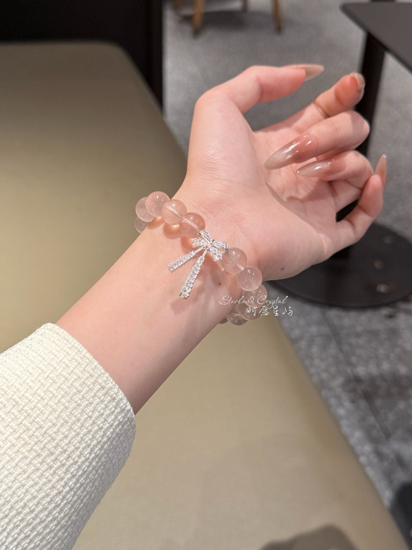 "Cherry Blossom Muse" Natural Rose Quartz Bow Bracelet - Romantic Healing Crystal for Love, Harmony & Sweet Daily OOTD