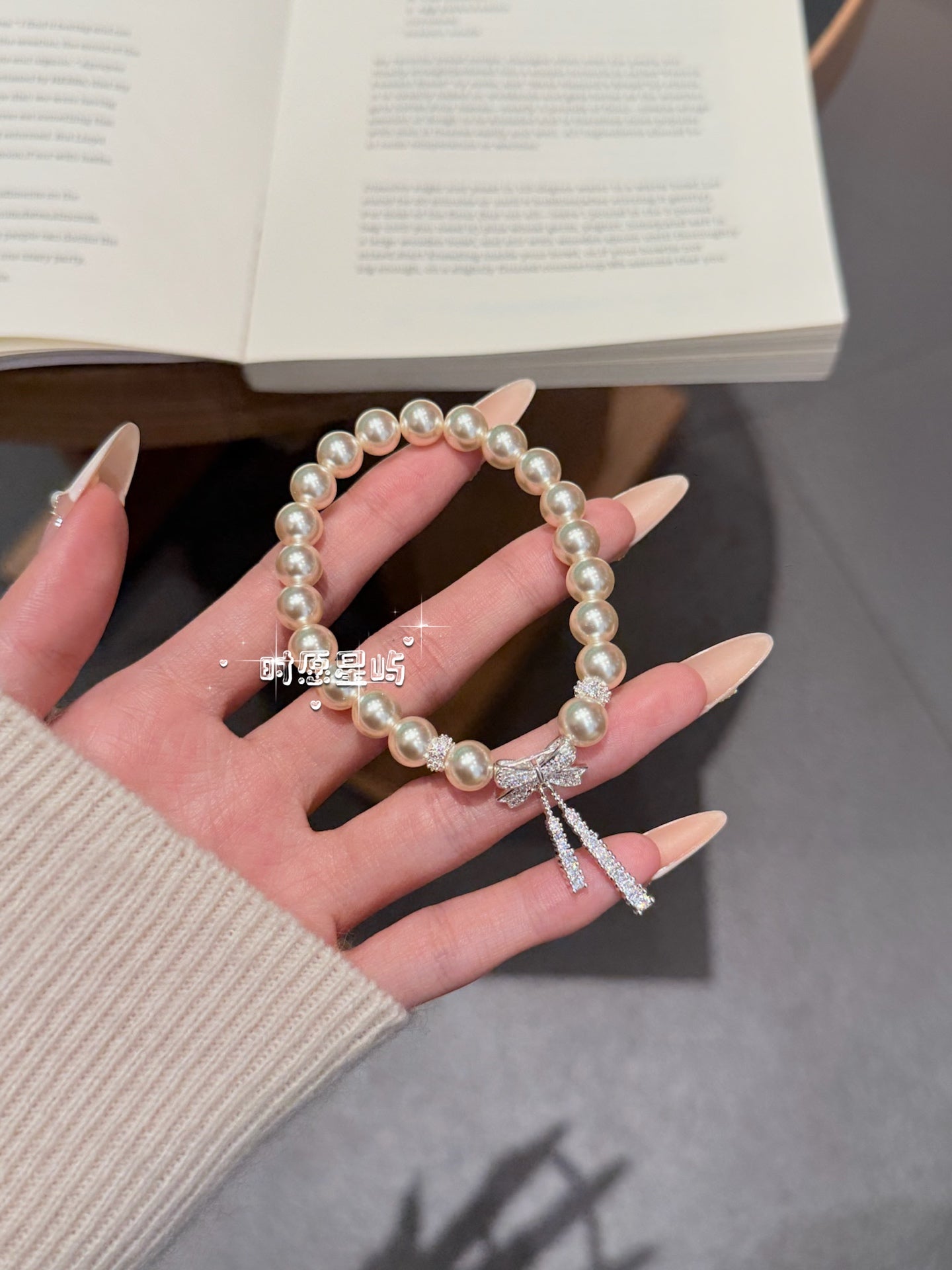 "Stellar Ribbon" Pearl Bracelet - S925 Silver Crystal Bow-Knot Charm for Romance, Elegance & Inner Youth