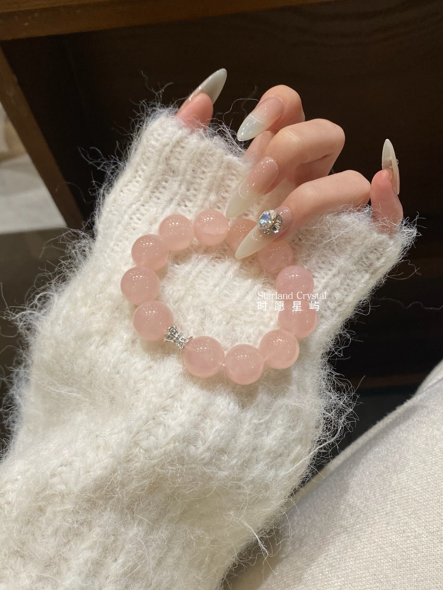 "Peach Star" Bold Grapefruit Pink Quartz Bracelet - 14mm Natural Rose Quartz for Love, Charisma & Relationship Healing