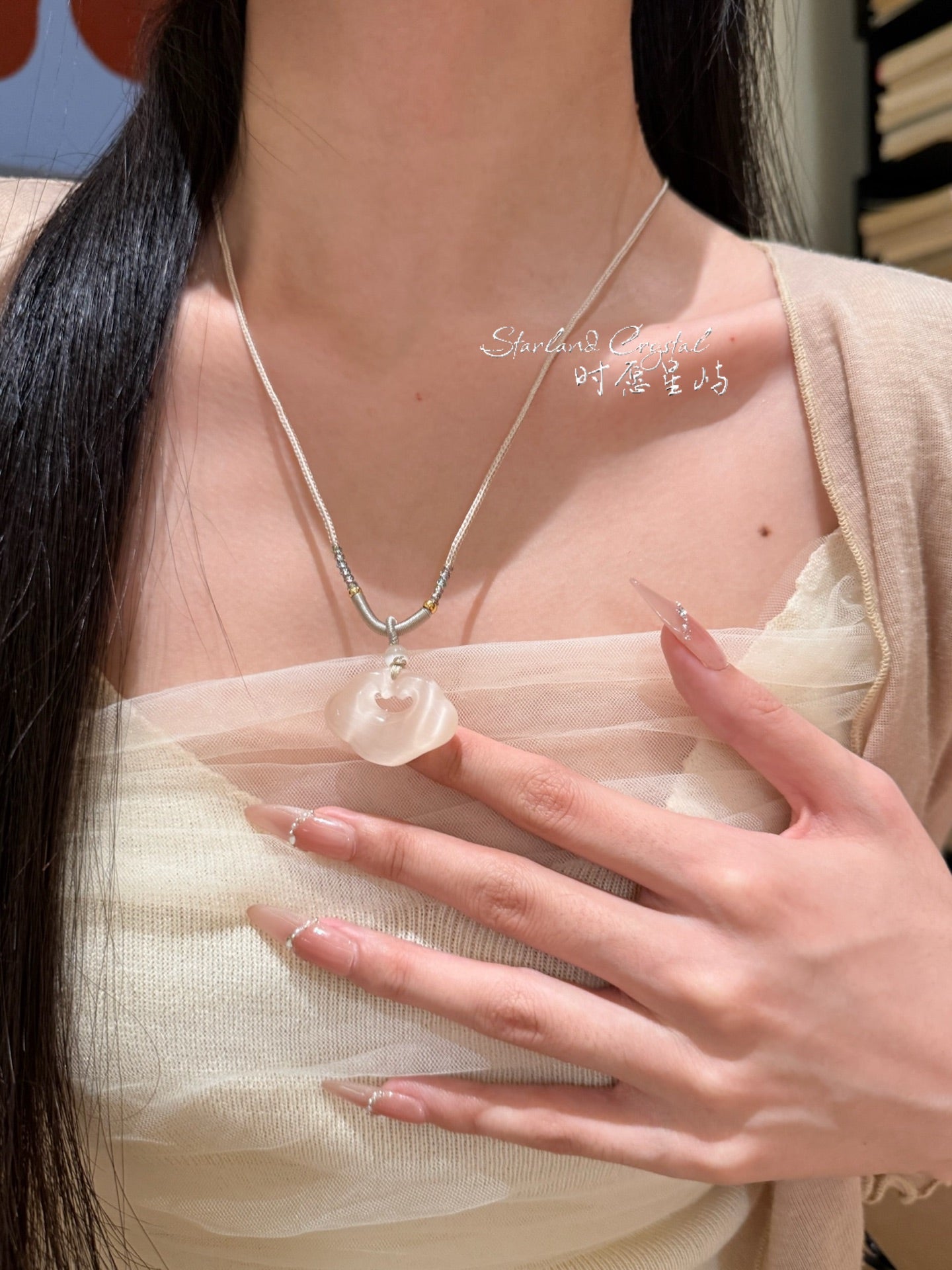"Golden Hour" Champagne Cat’s-Eye Peace Lock Necklace - Elegant Ruyi Lock Pendant for Harmony, Prosperity & Radiant Grace