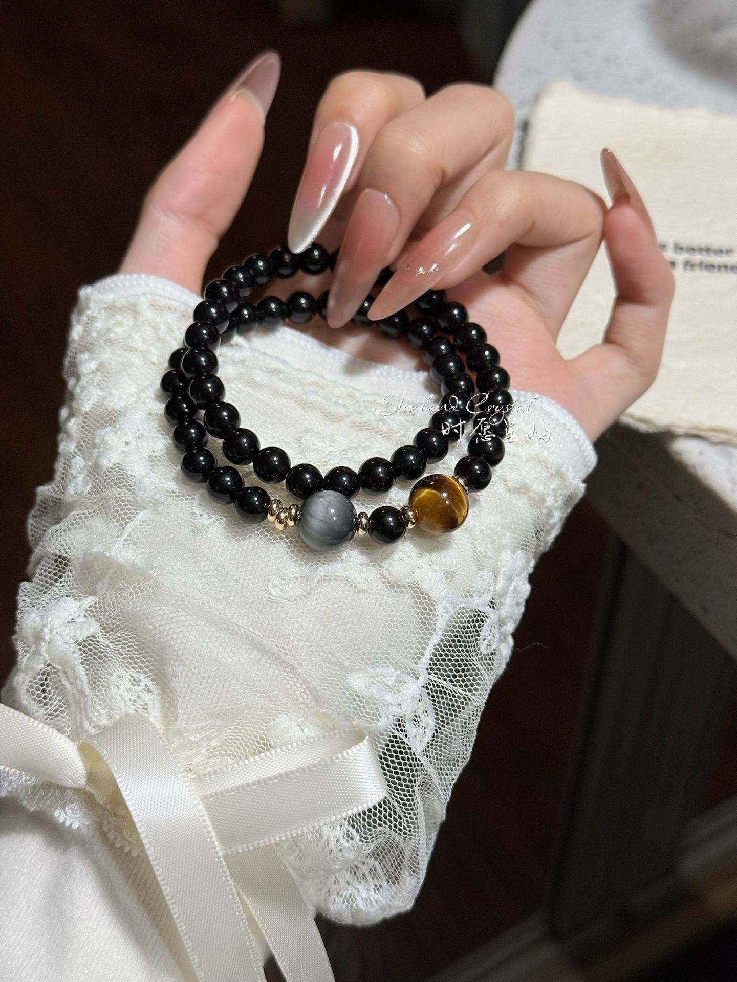 "Interstellar" Slim Double-Wrap Bracelet (6mm Edition) - Natural Black Obsidian & Tiger’s Eye for Wealth, Protection & Positive Energy