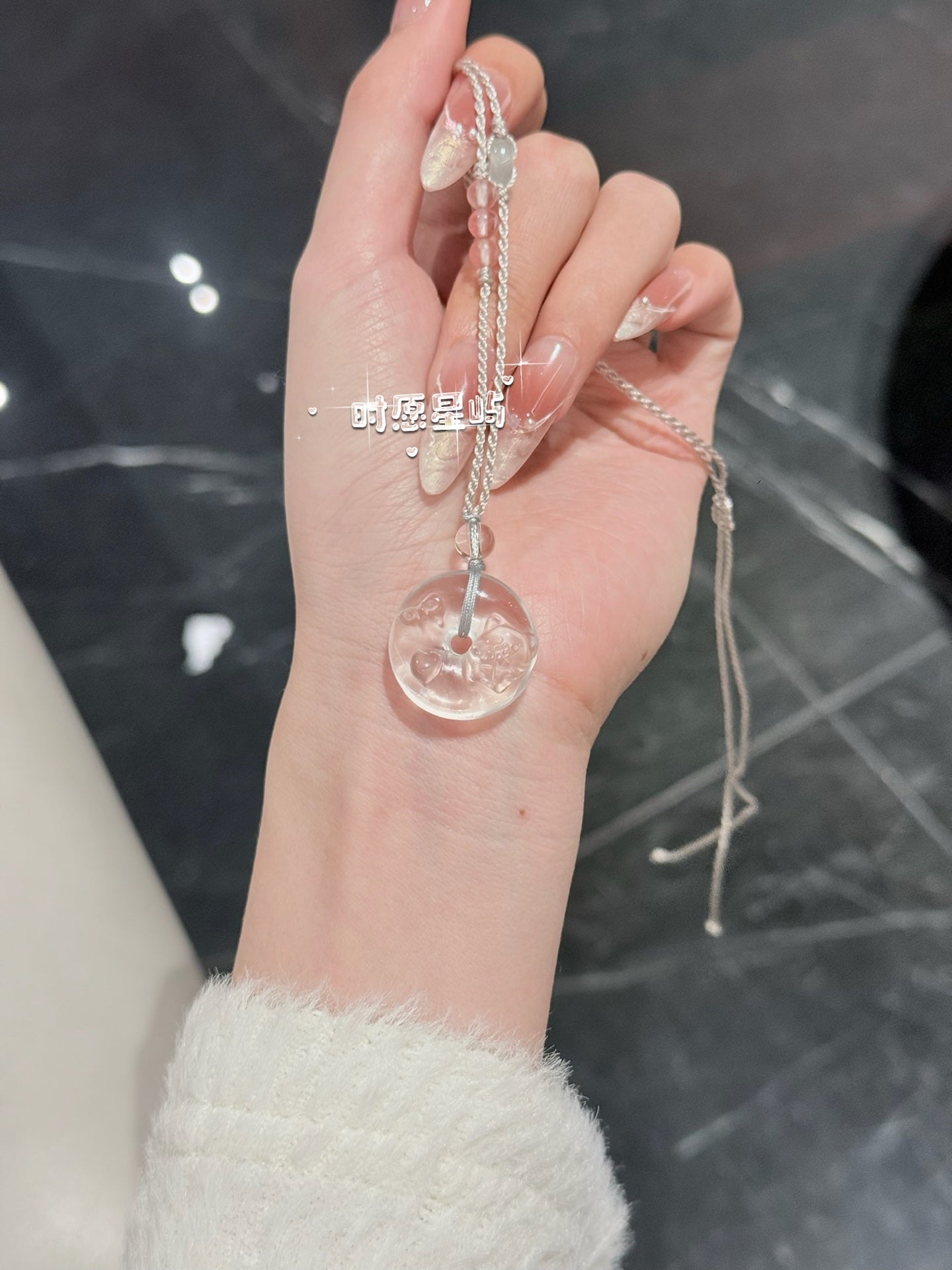 "Cuddle Bear" Natural Clear Quartz Peace Disc Necklace - Hand-Woven Cord with Bow & Heart Accents for Purity, Luck & Sweetness