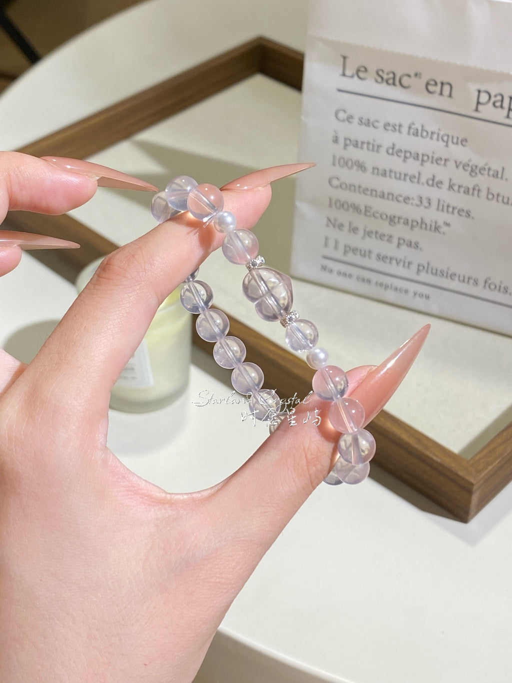 "Peach Sorbet" Natural Rose Quartz Heart Bracelet - Soft Pink Crystal with Shimmering Pearl Accents for Love & Sweetness