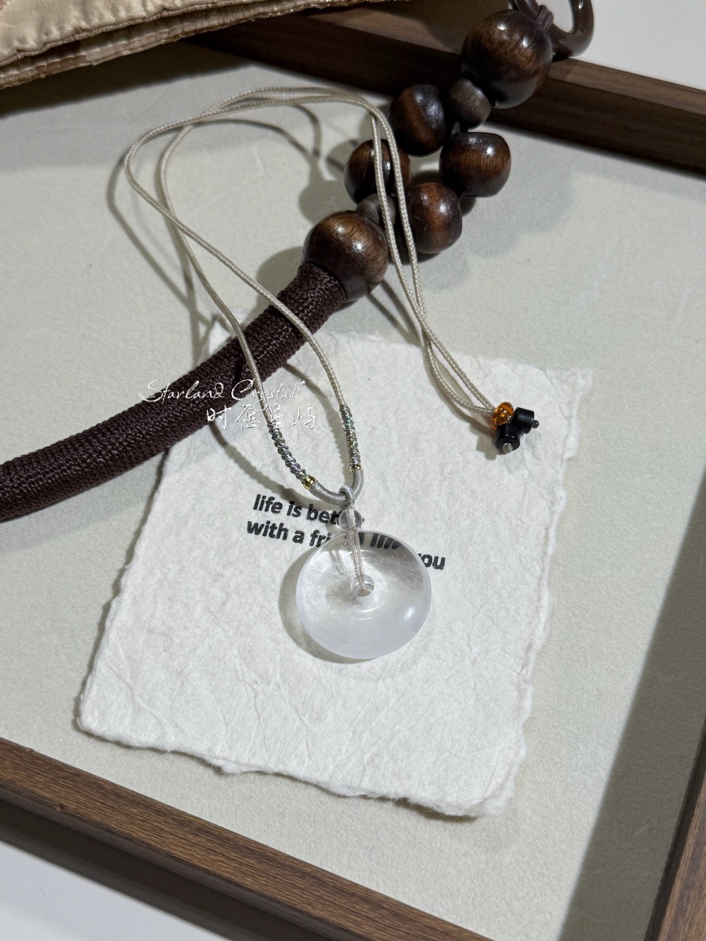 "Winter Snowflake" Natural White Phantom Quartz Peace Disc Necklace - Untreated Healing Crystal for Aura Cleansing & Protection
