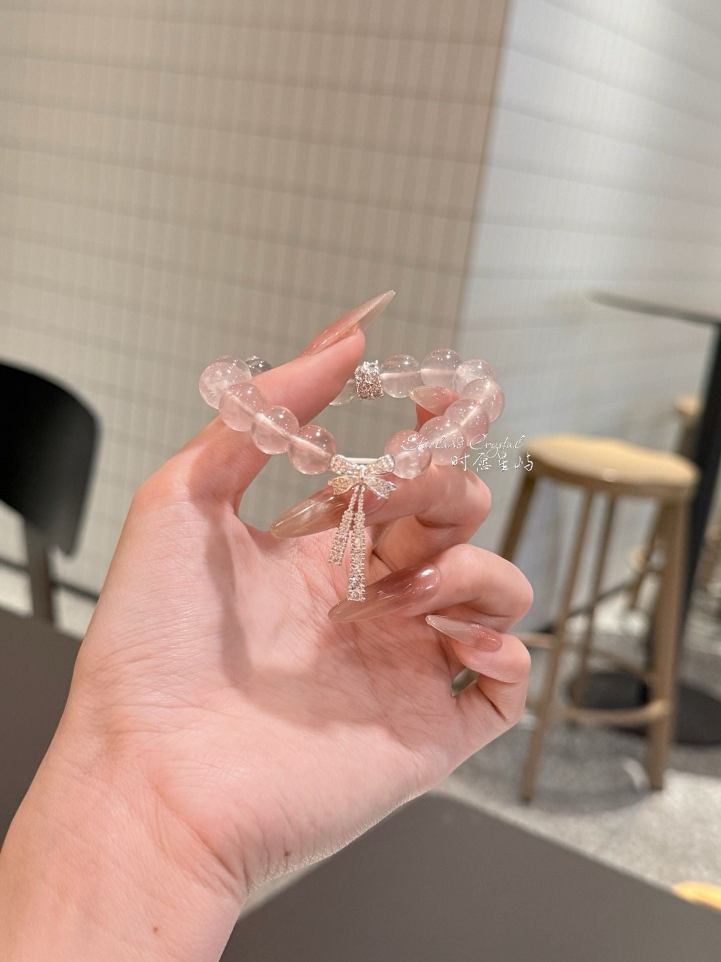 "Cherry Blossom Muse" Natural Rose Quartz Bow Bracelet - Romantic Healing Crystal for Love, Harmony & Sweet Daily OOTD