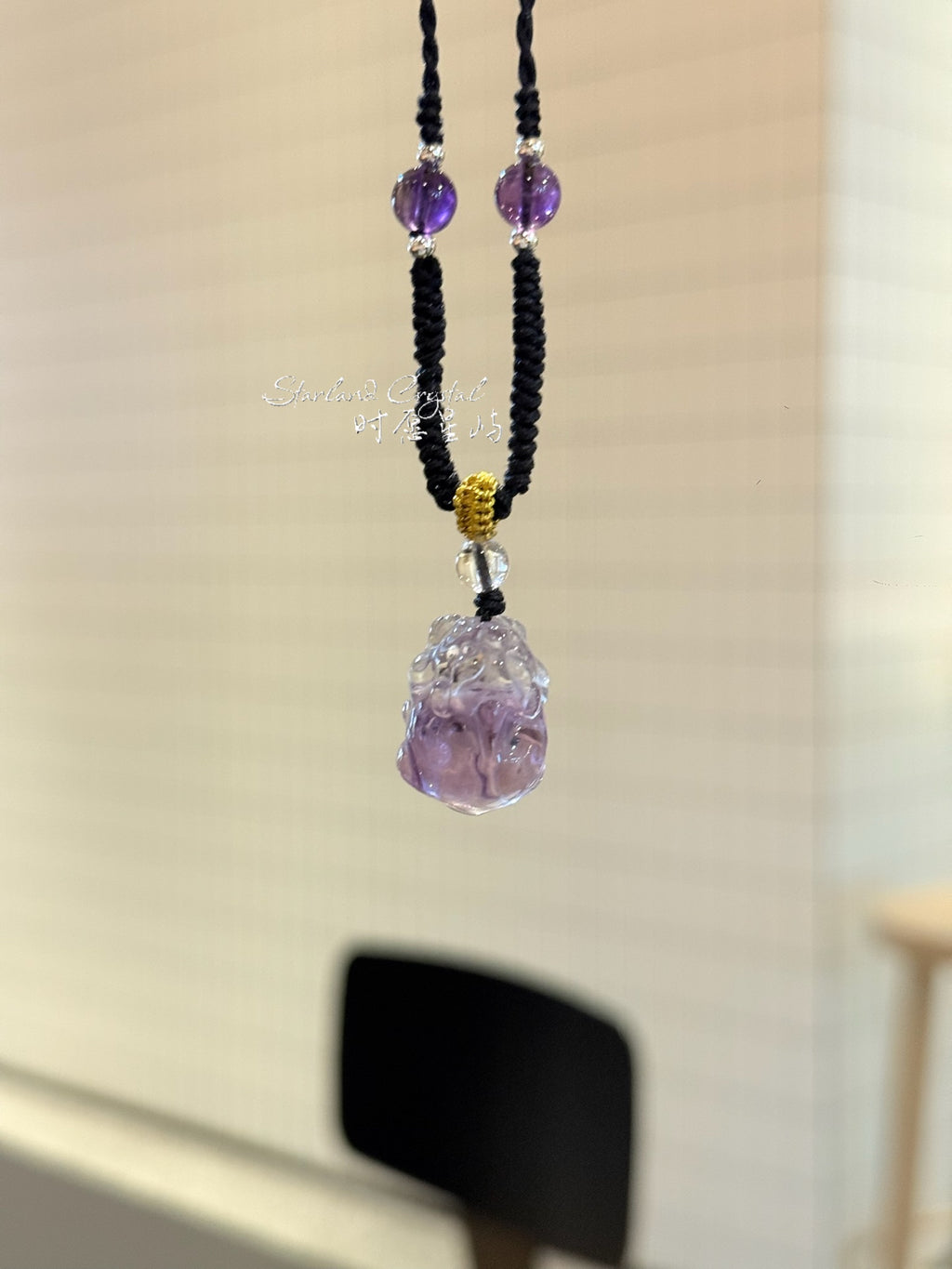 Mystic Amethyst PiXiu Pendant Necklace - Natural Hand-Carved Purple Crystal Guardian for Wealth & Inner Peace