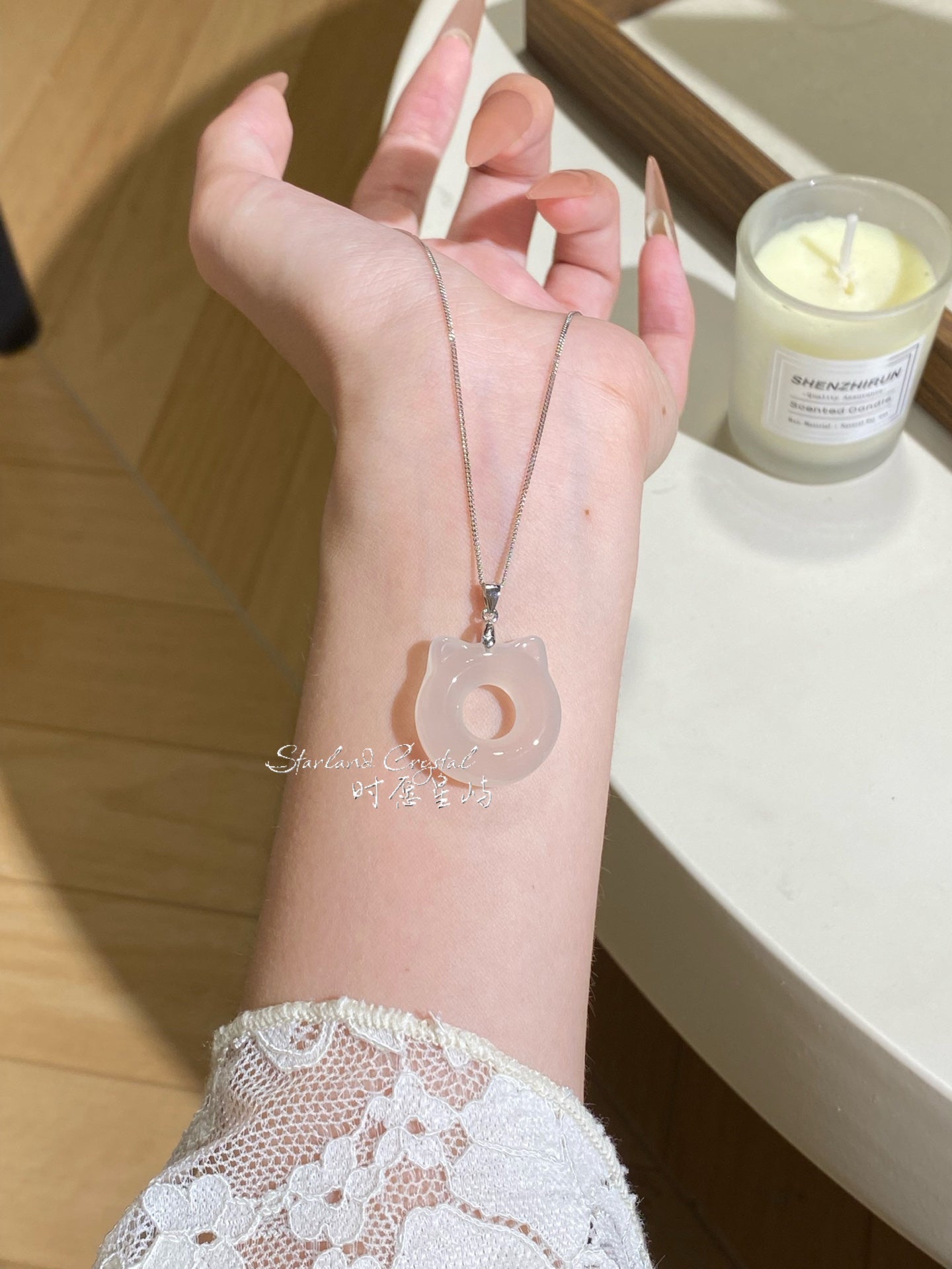 "Kitten’s Blessing" Natural Agate Peace Disc Necklace - S925 Sterling Silver Cat-Ear Pendant for Protection, Luck & Style