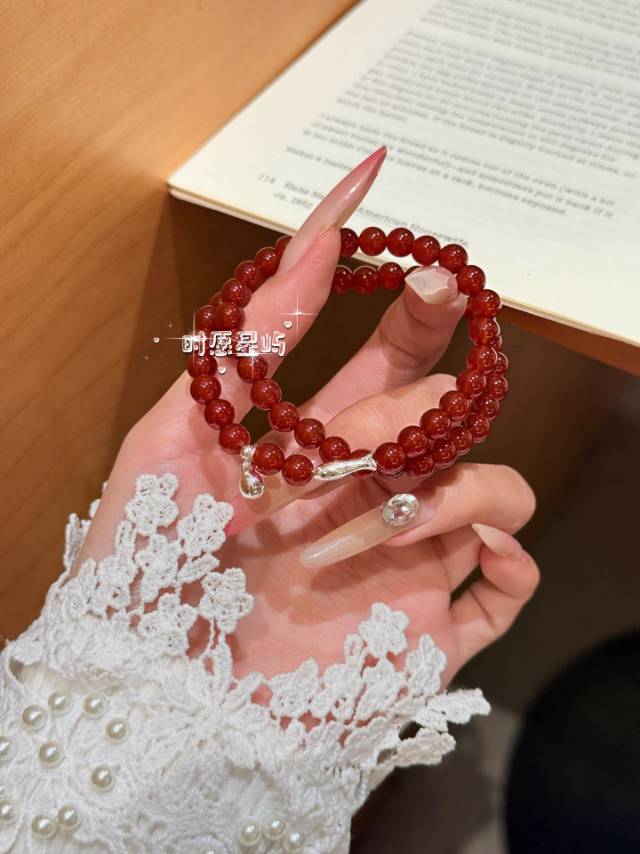 "Silver Fish & Red Agate" Double-Wrap Bracelet - Natural Red Agate Beads with Sterling Silver Charm for Luck, Wellness & Prosperity
