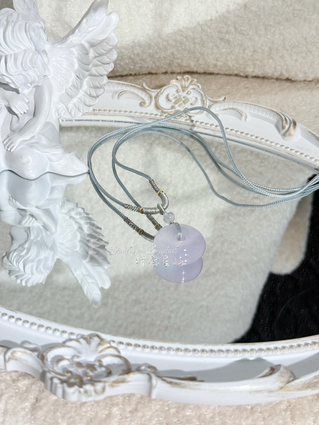"Lavender Serenity" Natural Purple Chalcedony Peace Disc Necklace - Translucent Jadeite-Textured Pendant for Peace, Elegance & Emotional Calm