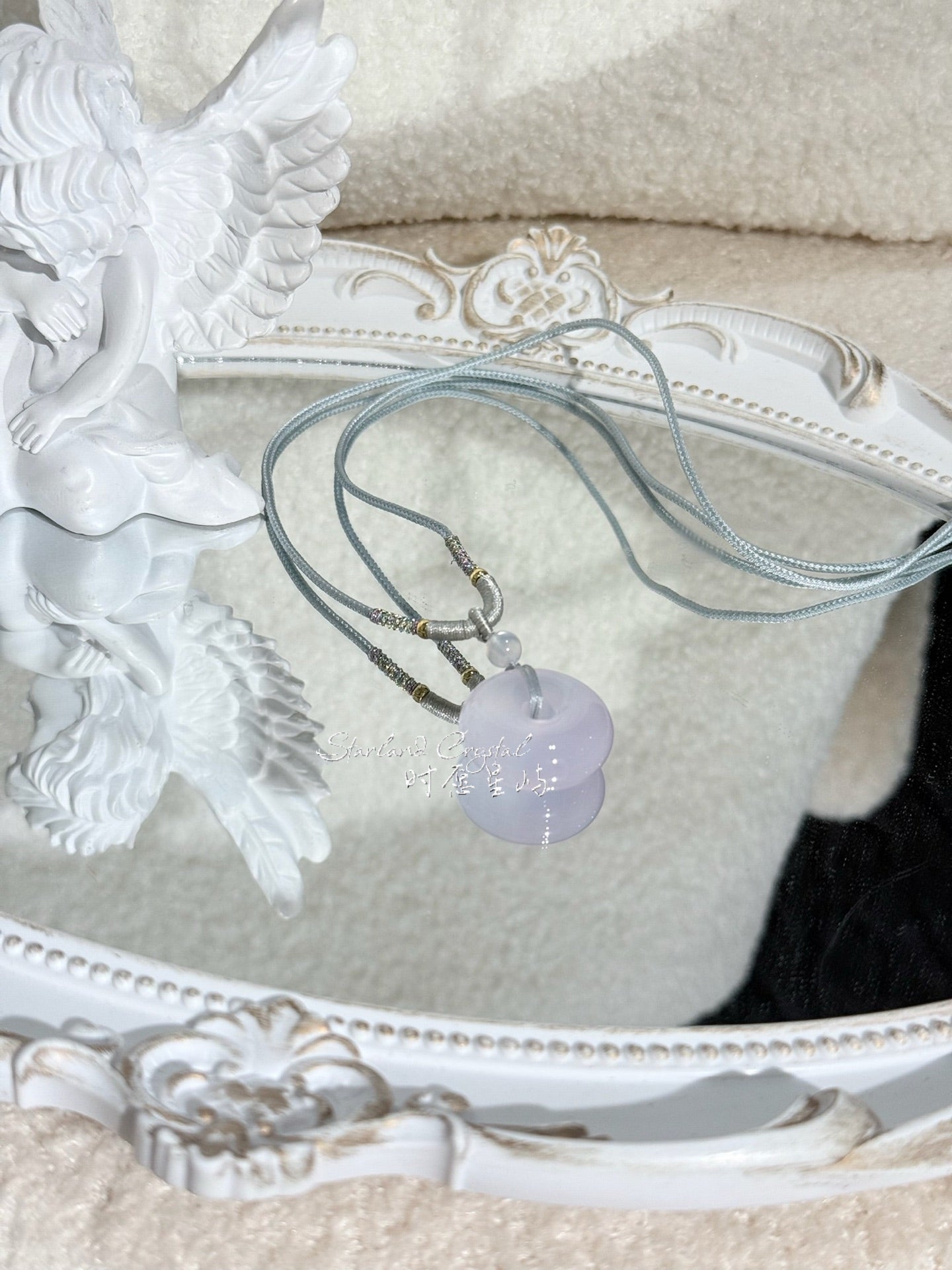 "Lavender Serenity" Natural Purple Chalcedony Peace Disc Necklace - Translucent Jadeite-Textured Pendant for Peace, Elegance & Emotional Calm
