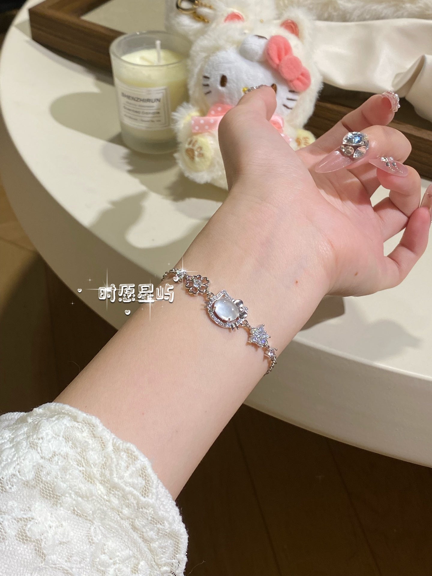 "Lover's Kitten" Ice-Rose Quartz Bracelet - Sparkling Cat Silhouette for Love, Social Harmony & Gentle Radiance