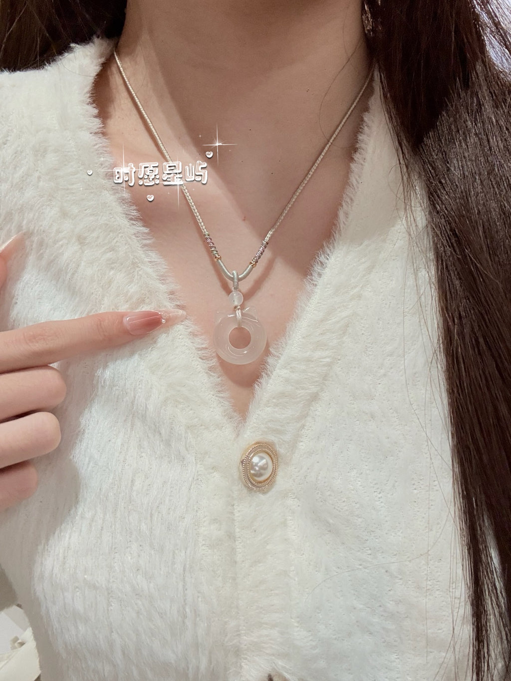 "Kitten’s Serenity" Hand-Woven Agate Necklace - Natural Cat-Ear Peace Disc Pendant for Protection & Daily Healing