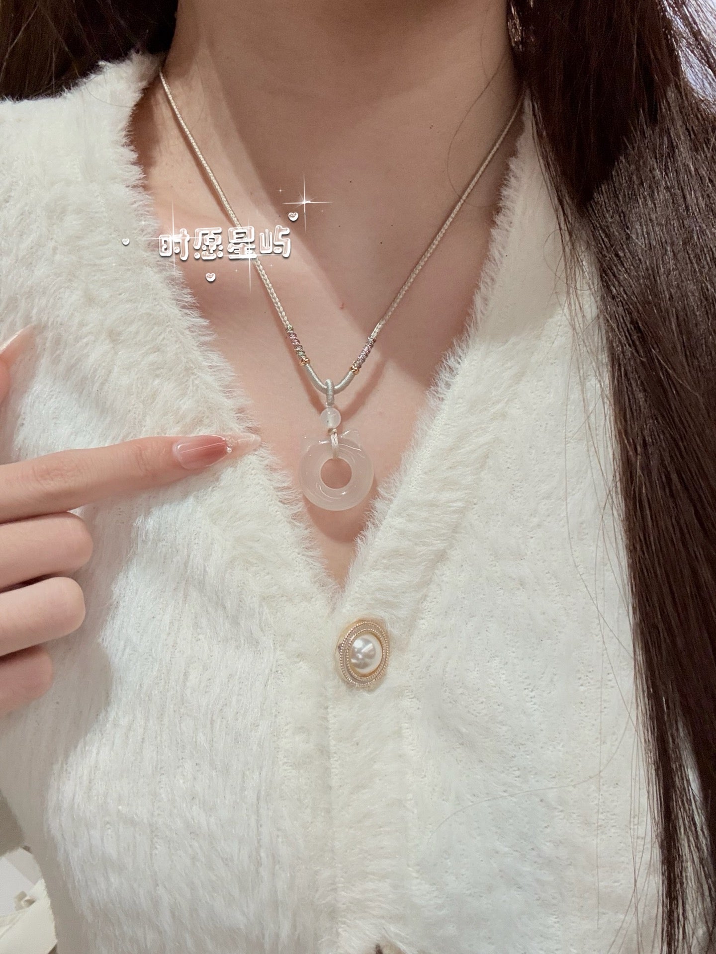 "Kitten’s Serenity" Hand-Woven Agate Necklace - Natural Cat-Ear Peace Disc Pendant for Protection & Daily Healing