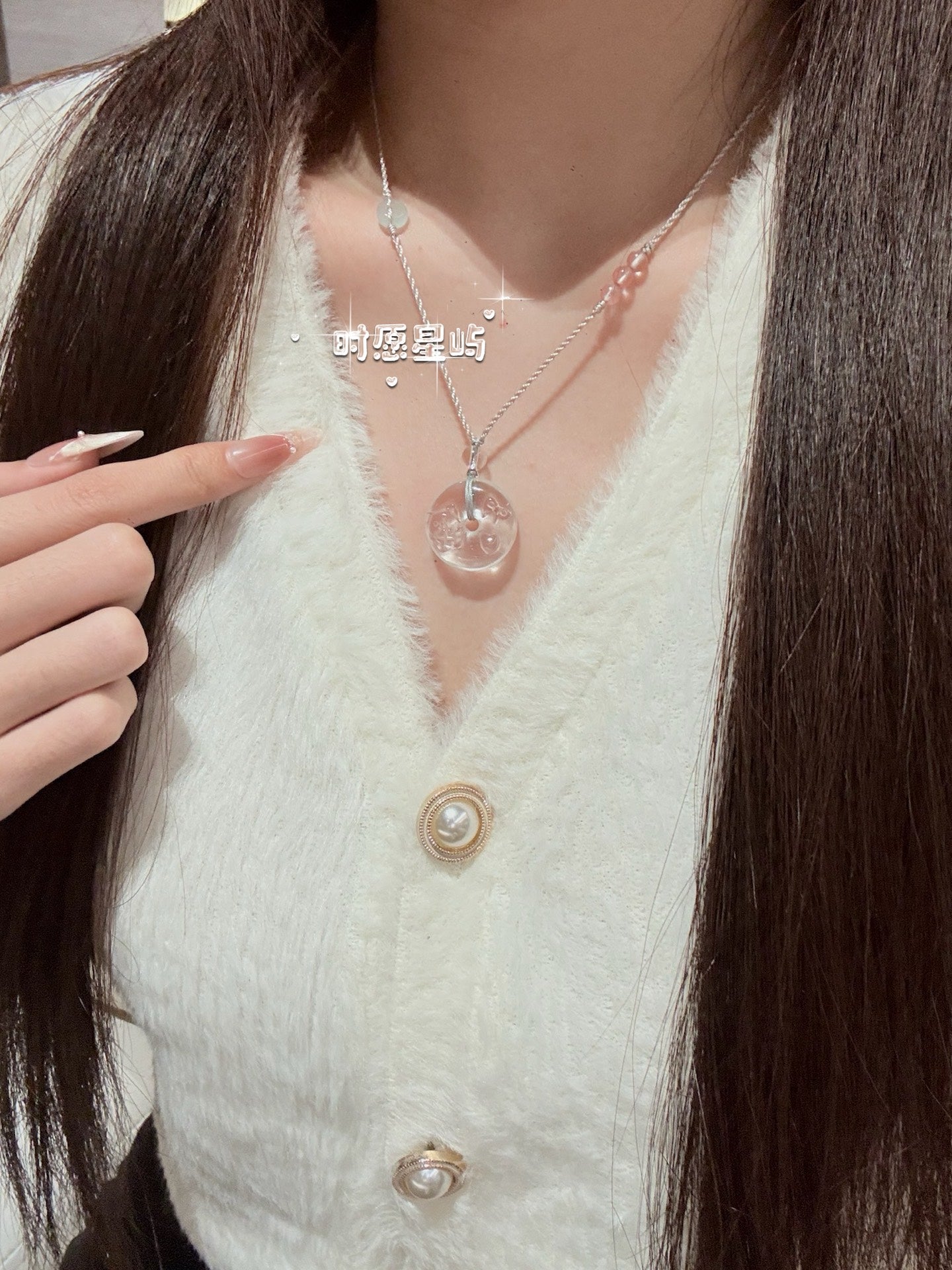 "Cuddle Bear" Natural Clear Quartz Peace Disc Necklace - Hand-Woven Cord with Bow & Heart Accents for Purity, Luck & Sweetness