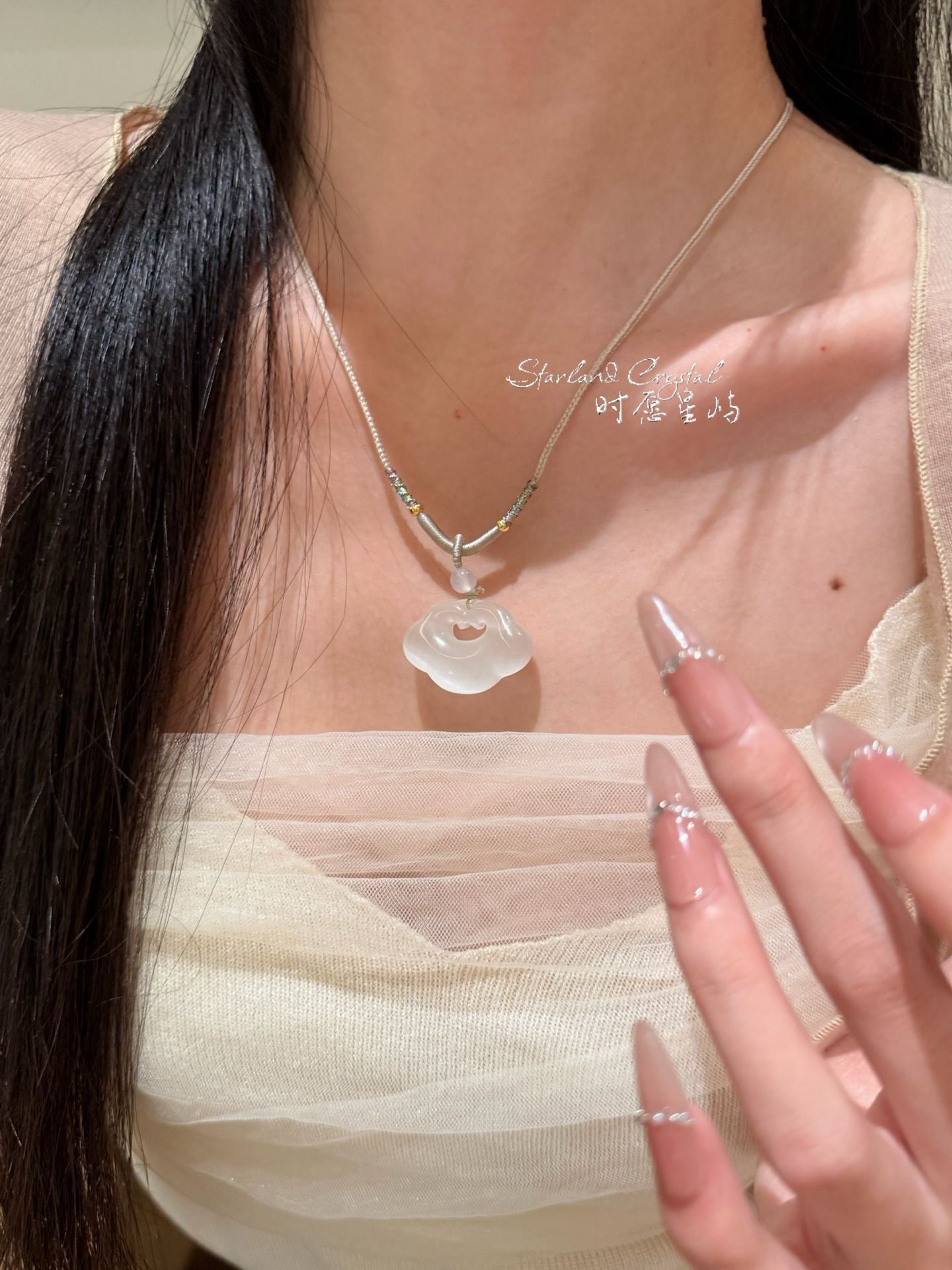 "Pure Moonlight" White Cat’s-Eye Peace Lock Necklace - Luminous Ruyi Pendant for Inner Peace, Skin Brightening & Timeless Grace
