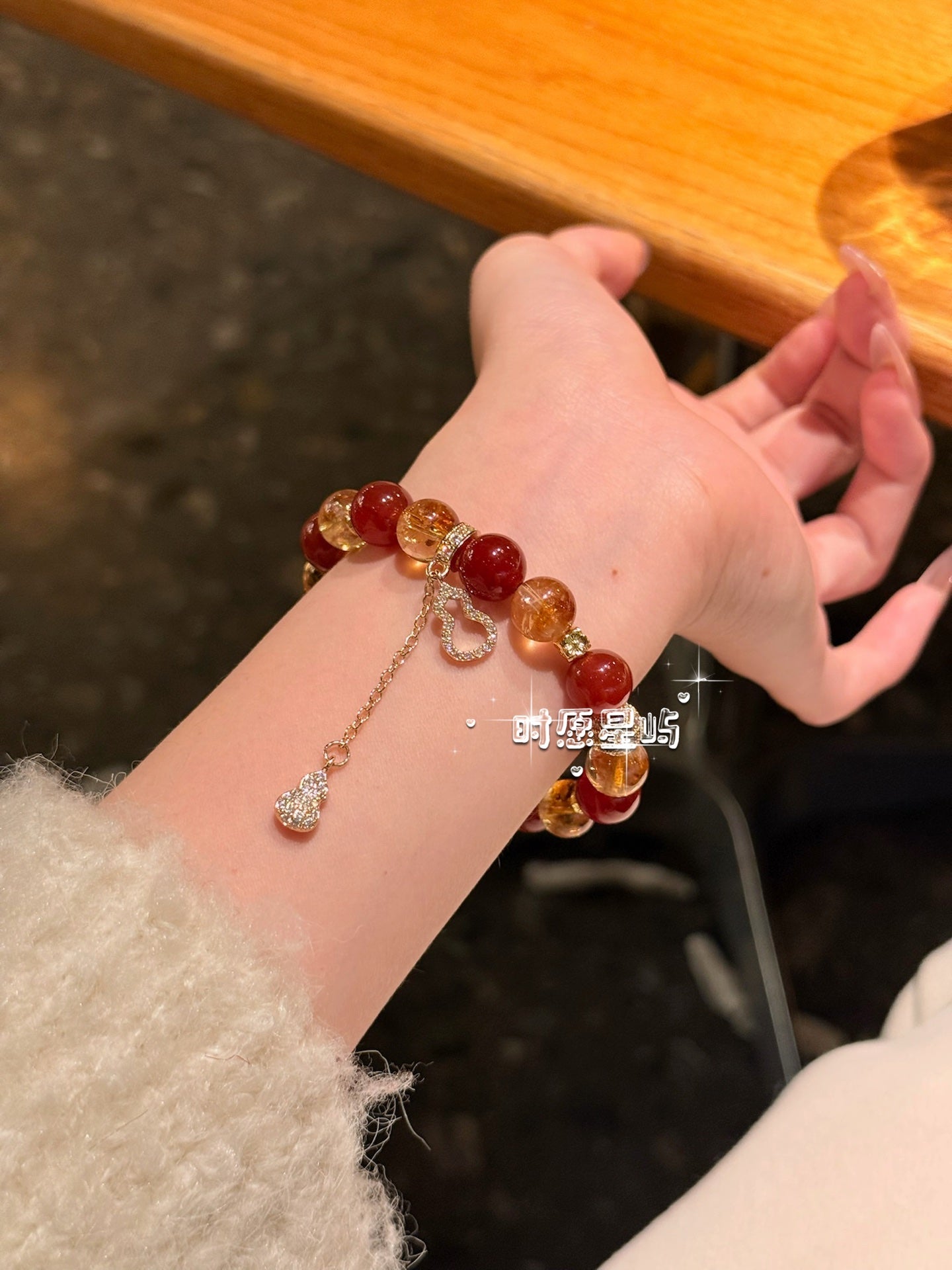 Golden Fortune: Red Agate & Yellow Phantom Quartz Bracelet with Diamond Gourd Charm - Prosperity & Protection Healing Jewelry