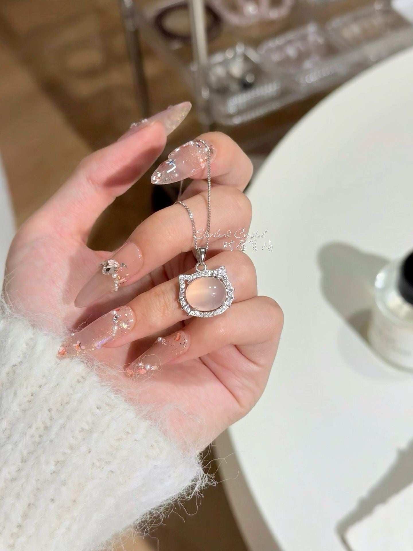 "Kitten’s Secret" S925 Sterling Silver Necklace - High-Translucency Icy Chalcedony Cat Pendant for Her (Gift-Ready)