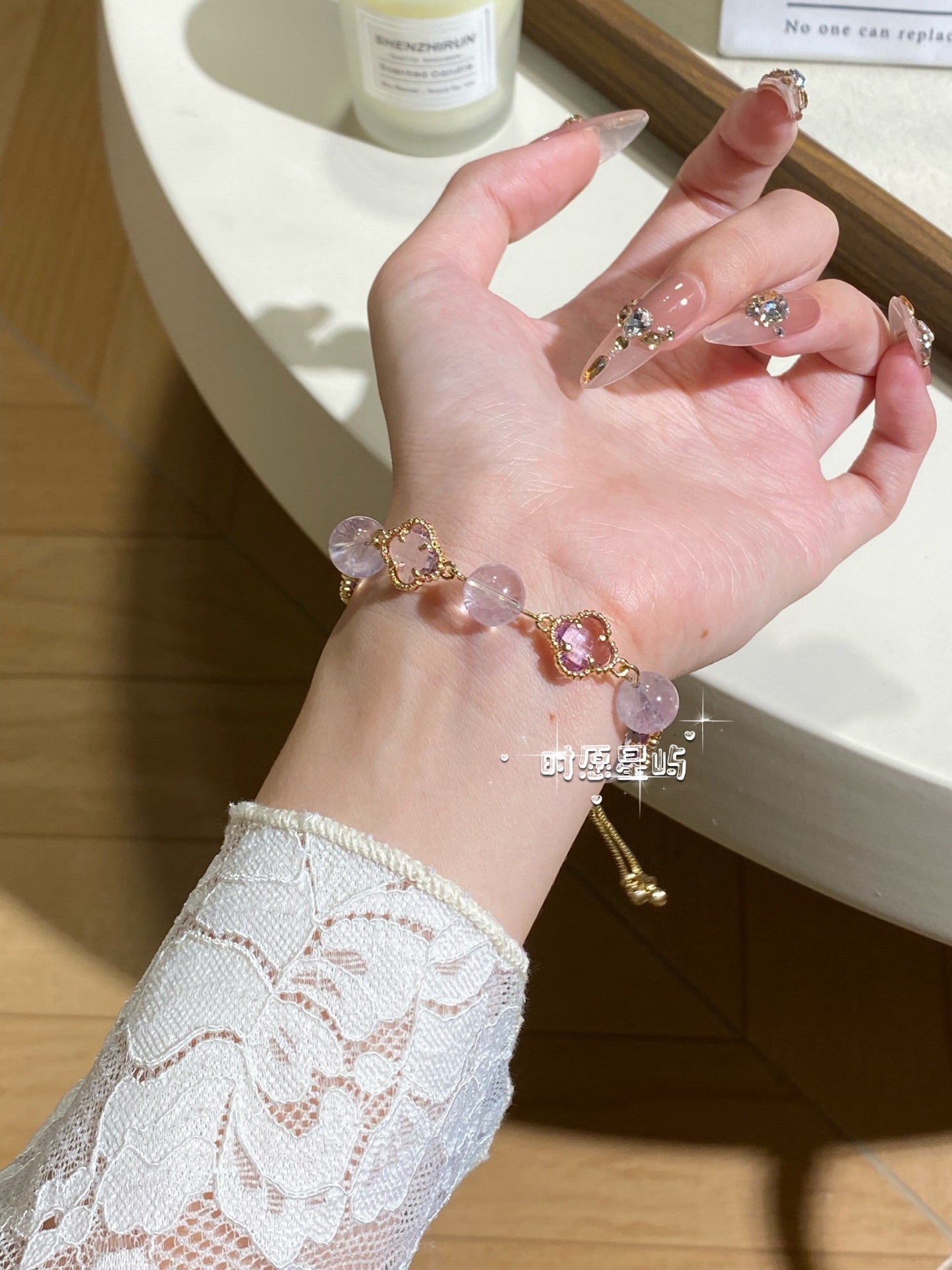 "Lavender Provence" Four-Leaf Clover Amethyst Bracelet - Natural Purple Crystal for Luck, Career Success & Energy Purification