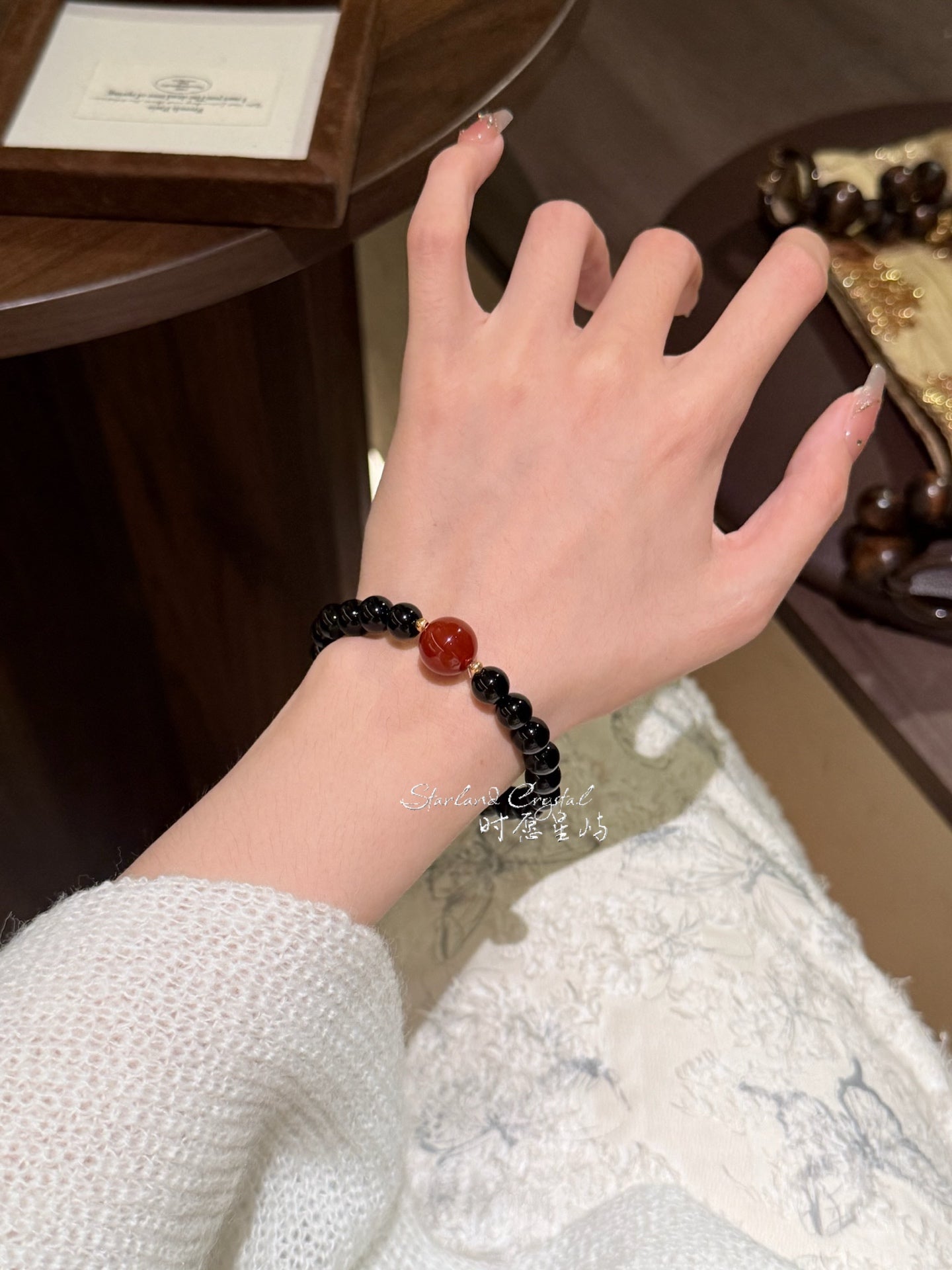 "Fu Yu" Deep Harmony Bracelet - Natural Black & Red Agate Beads for Inner Strength, Grounding & Timeless Elegance