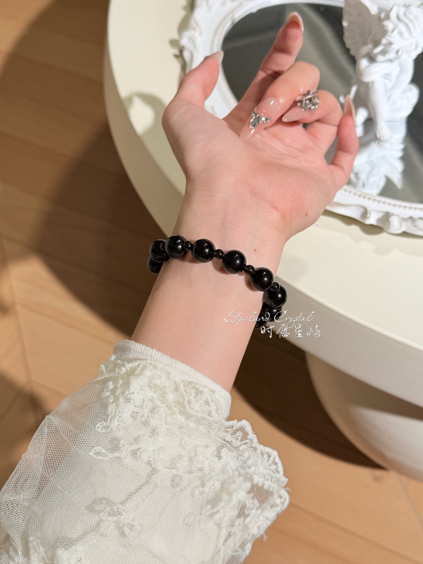 "Midnight Starlight" Natural Black Obsidian Single-Strand Bracelet - High-Luster Protective Stone for Stability, Peace & Shielding Negativity