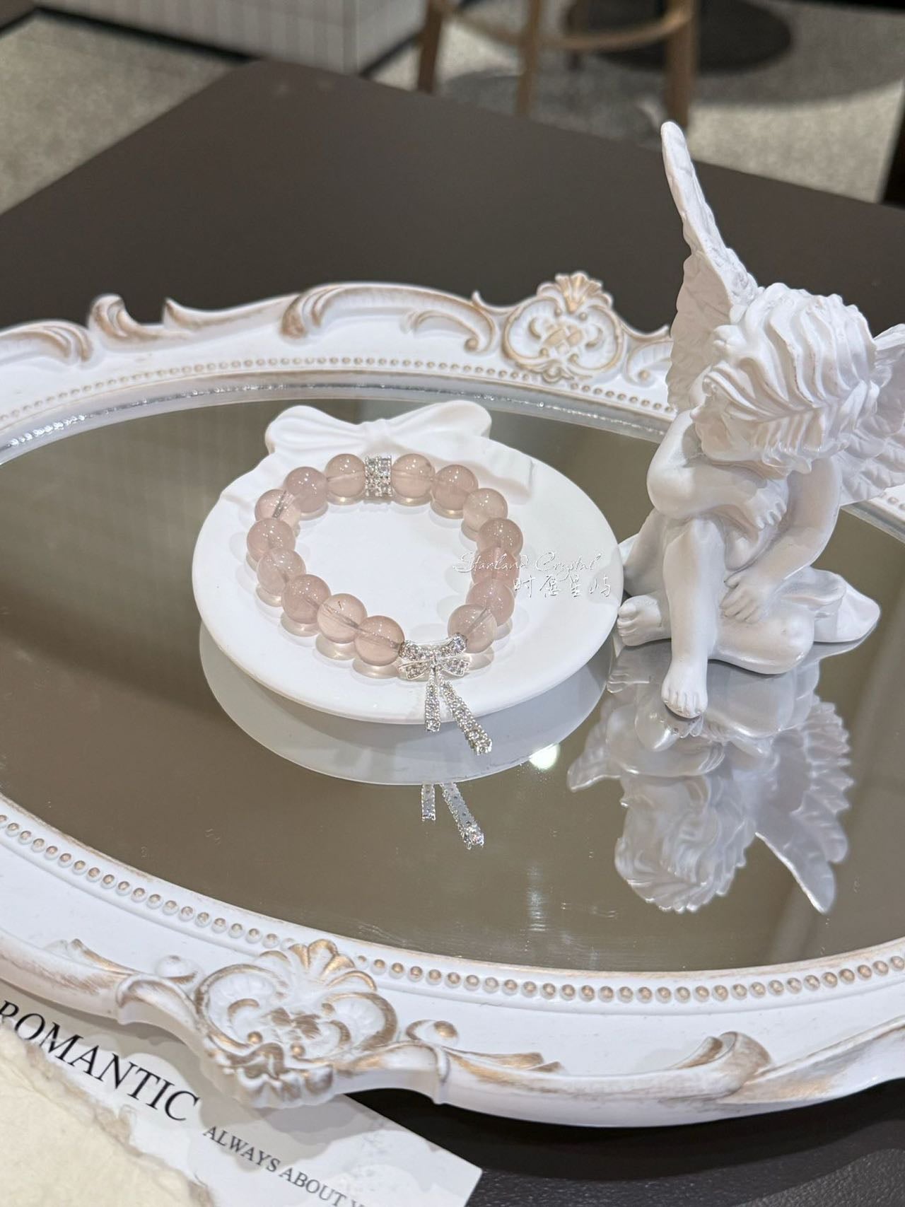 "Cherry Blossom Muse" Natural Rose Quartz Bow Bracelet - Romantic Healing Crystal for Love, Harmony & Sweet Daily OOTD