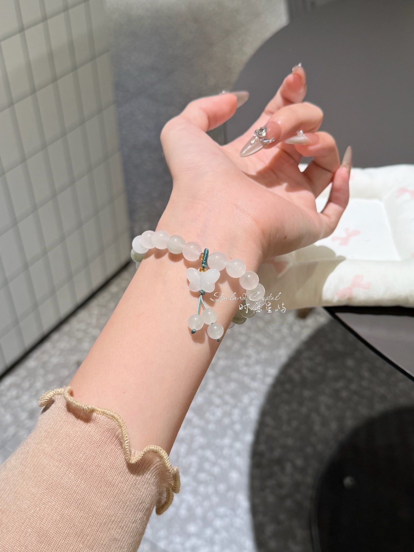 "Ethereal Butterfly" Tianshan Green Jade Bracelet - Natural Translucent Jadeite with Dainty Butterfly Charm for Prosperity & Joy