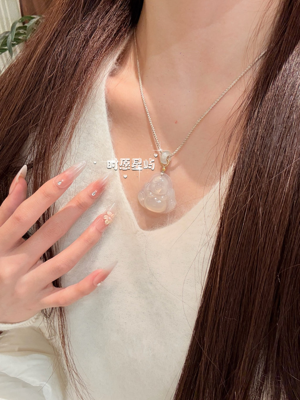 Natural Translucent Agate "Smiling Buddha" Pendant - Hand-Carved Zen Jewelry on Woven Cord for Peace & Positive Energy